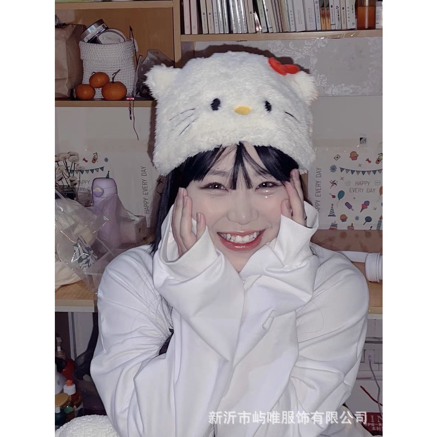 Mũ Trùm Đầu Hình Mèo Hello Kitty Dễ Thương Thời Trang Thu Đông Cho Nữ
