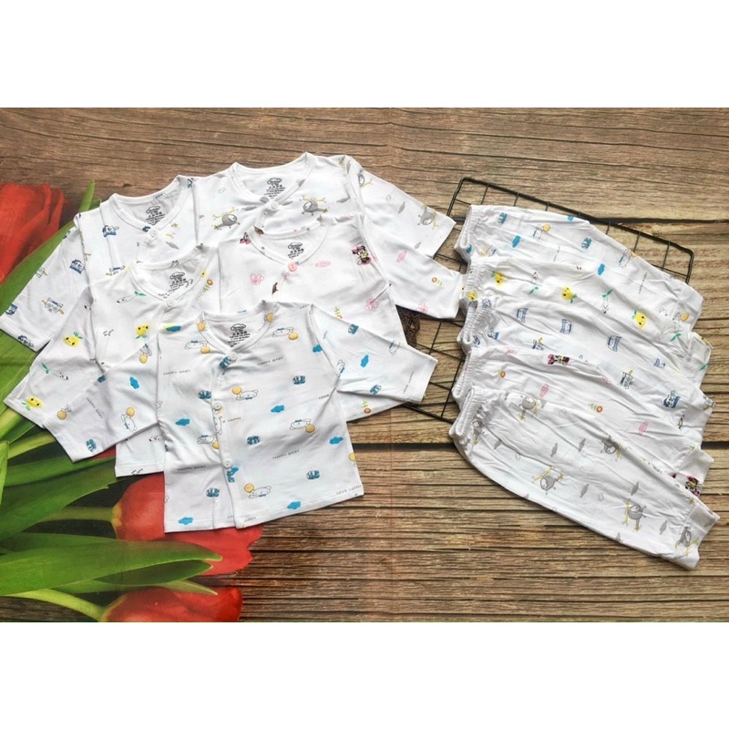 Bộ tay dài thun lạnh sơ sinh cài chéo cho bé 0-9 tháng
