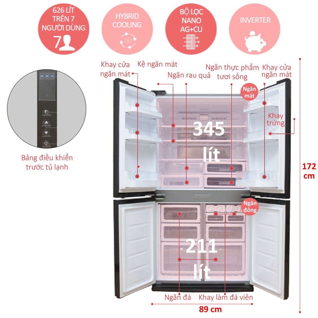 Tủ lạnh Sharp 626 lít SJ-FX630V-ST (SHOP CHỈ BÁN HÀNG TRONG TP HỒ CHÍ MINH)