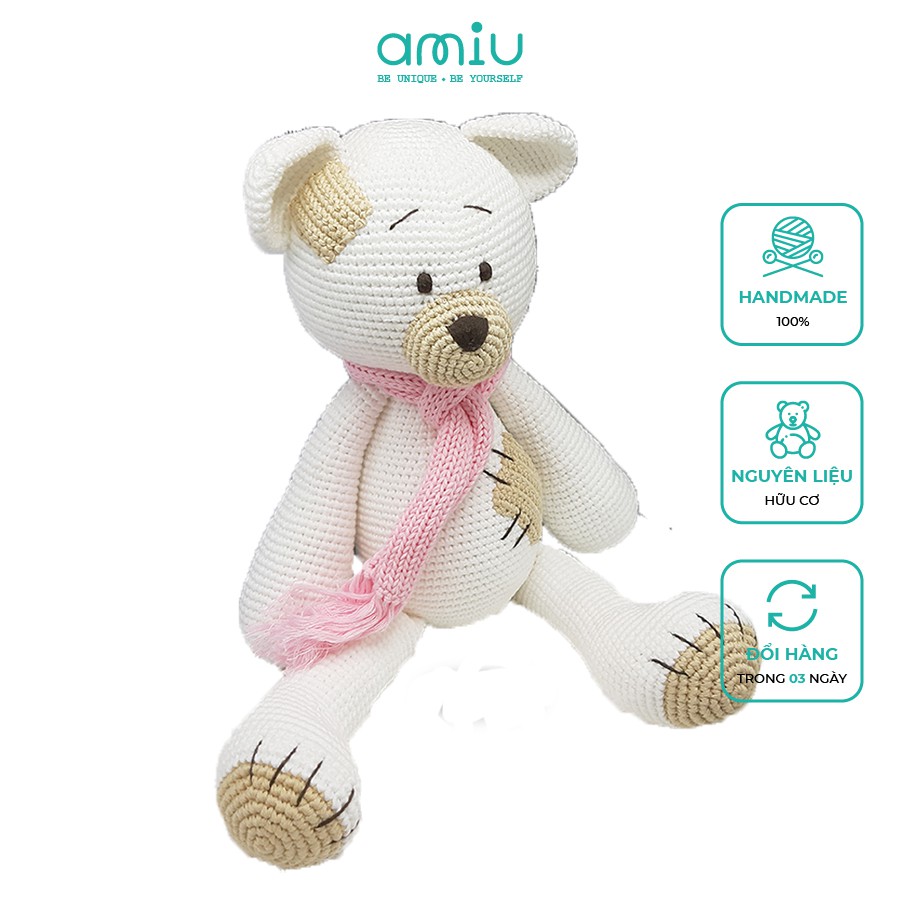 Gấu bông móc len Amigurumi cao cấp Amiu Việt Nam - Gấu Vá đồ chơi thú bông dễ thương cho bé