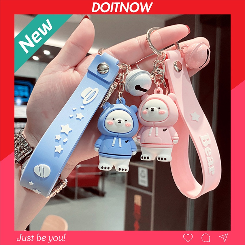 Móc khóa cute hình gấu đôi dễ thương, móc chìa khóa treo balo cặp túi phong cách đáng yêu DOITNOW MK75