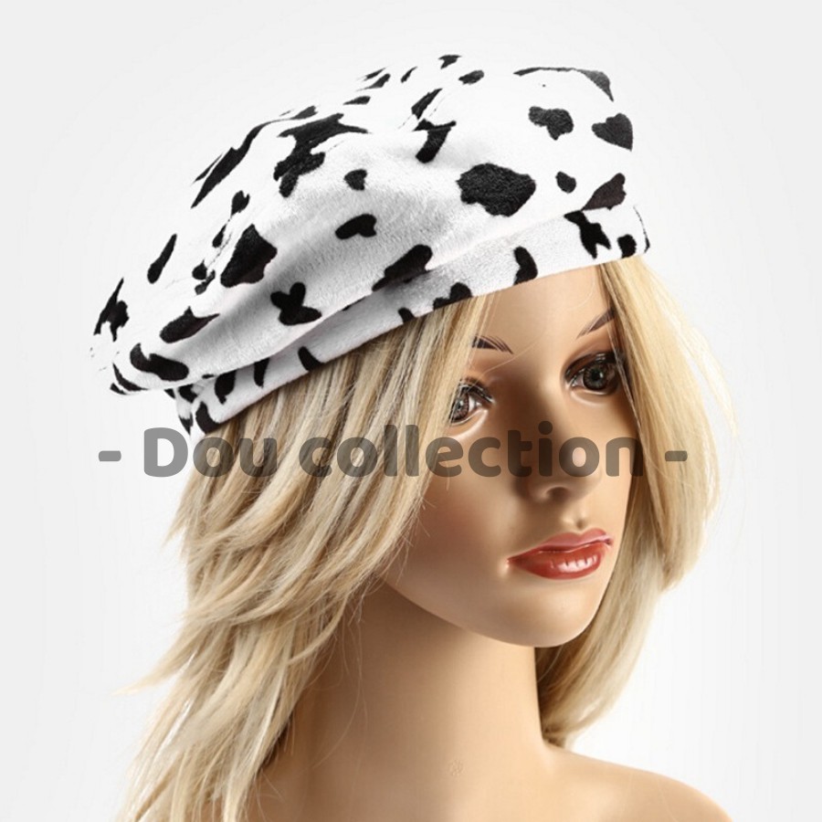 [Nowship2h] Mũ Nón Baret Nồi Họa Sĩ Cao Cấp Họa Tiết Bò Sữa &amp; Ngựa Vằn Hottrend Phong Cách Hàn Quốc - Mã NV019