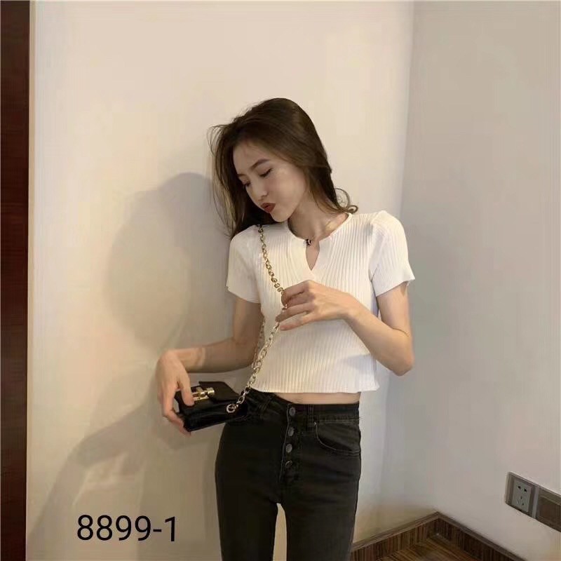 Áo len tăm cổ V cộc tay basic