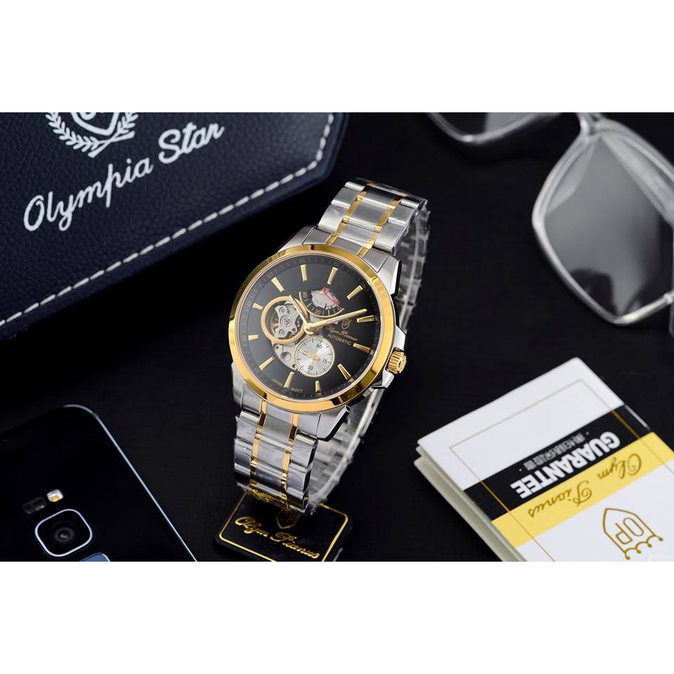 Đồng hồ nam dây kim loại mặt kính sapphire automatic Olym Pianus OP9908-88 OP9908-88
