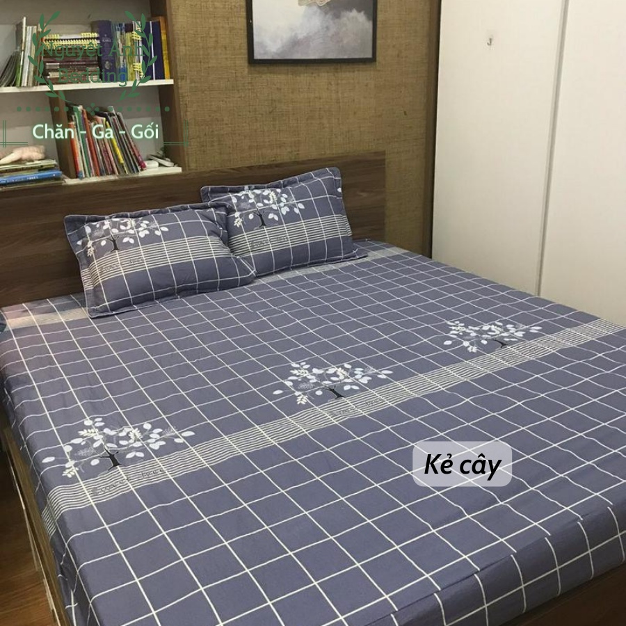 (FLASH SALE)Bộ ga giường 3 món Cao Cấp Cotton loại đẹp nhiều mẫu full size (Drap giường + 2 vỏ gối) - Mẫu Dương sỉ xanh