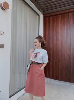Set Áo phông hình Chân váy kaki (3 màu ảnh thật)