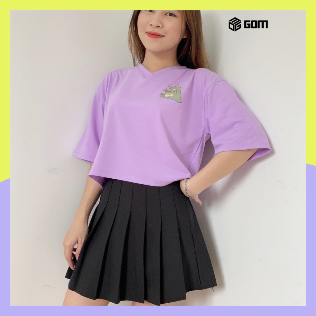 Áo thun croptop, áo croptop form rộng, áo croptop khủng long Gom, áo croptop freesize dưới 55kg