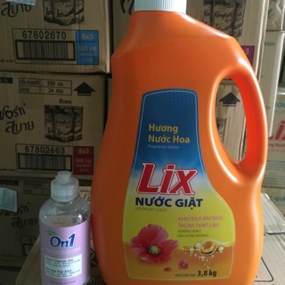 Nước giặt li3.8 kg huong nươc hoa.tặng kèm -chai rửa tay Gel On1 250ml