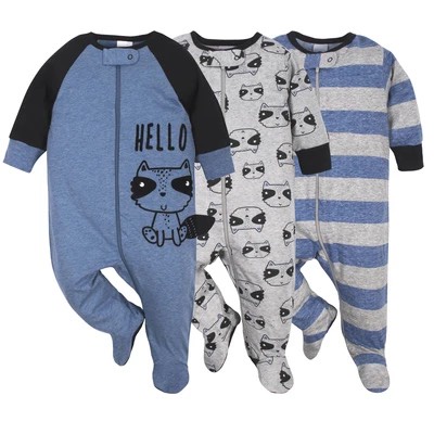 BODYSUIT BÉ TRAI DỄ THƯƠNG (3-Pack Baby Boys Raccoon Sleep 'N Plays ( Set 3 bộ đồ đi chơi, ngủ cho bé 6-9M)