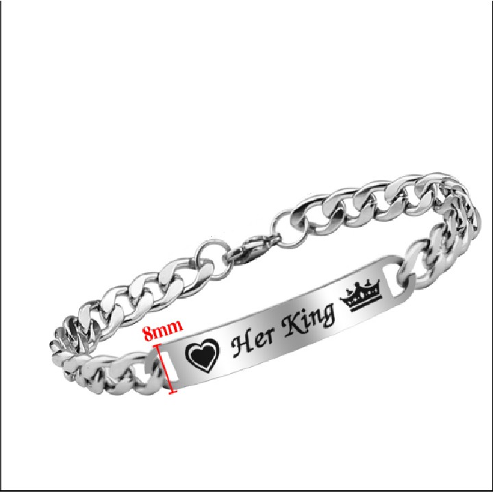 ( Có bán lẻ 1 chiếc ) Lắc tay cặp đôi inox Thấy Là Thích khắc chữ His Queen Her King - Cam kết 1 đổi nếu đen & gỉ sét