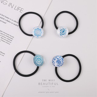 CH065 Cột tóc thủy tinh hoa văn trống đồng cổ điển handmade