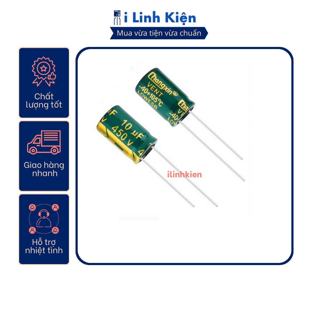 Tụ hóa 10UF 450V chất lượng tốt.