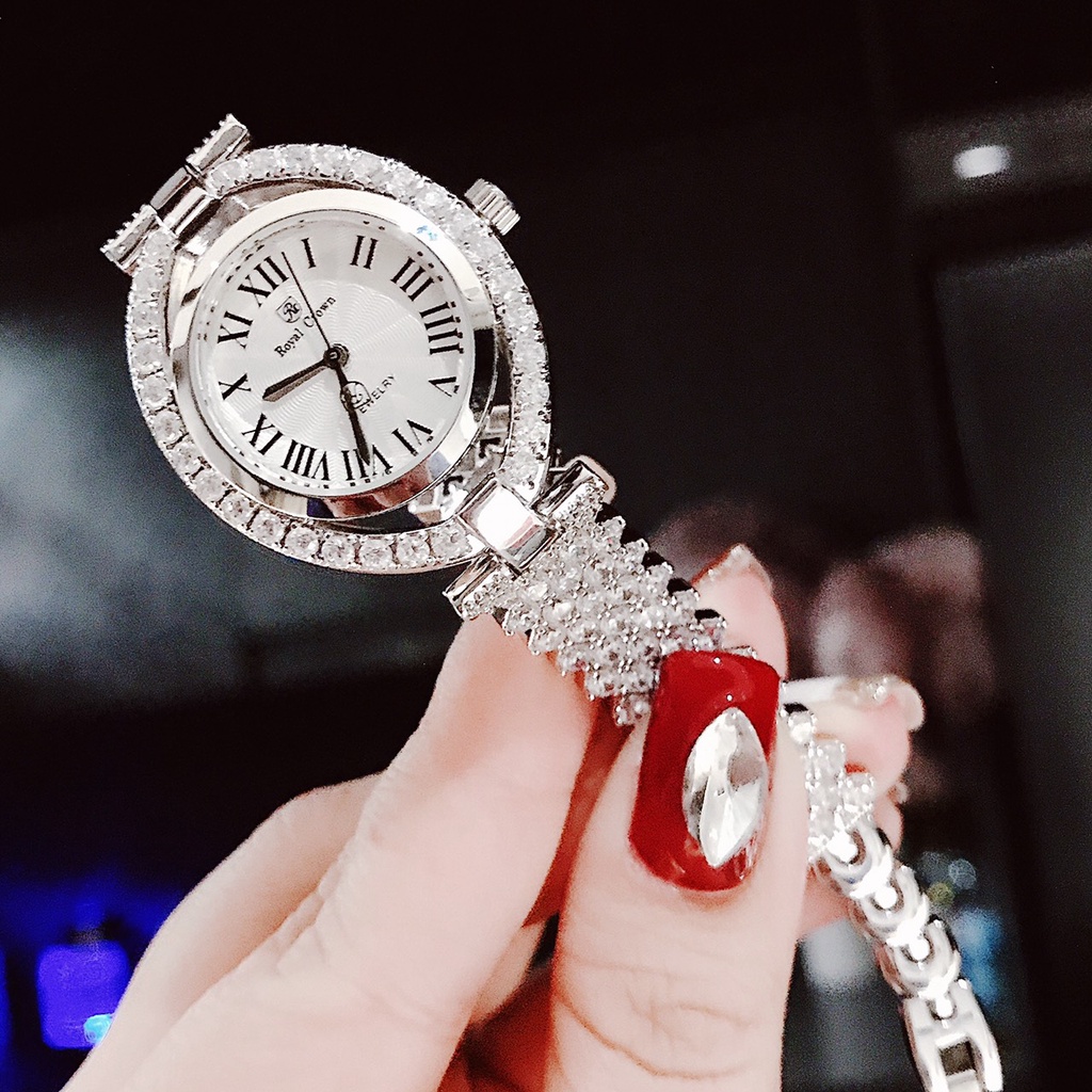 Đồng Hồ Nữ Chính Hãng Royal Crown 4610 Jewelry Dây Kim Loại Đính Đá Chống Nước Chống Xước