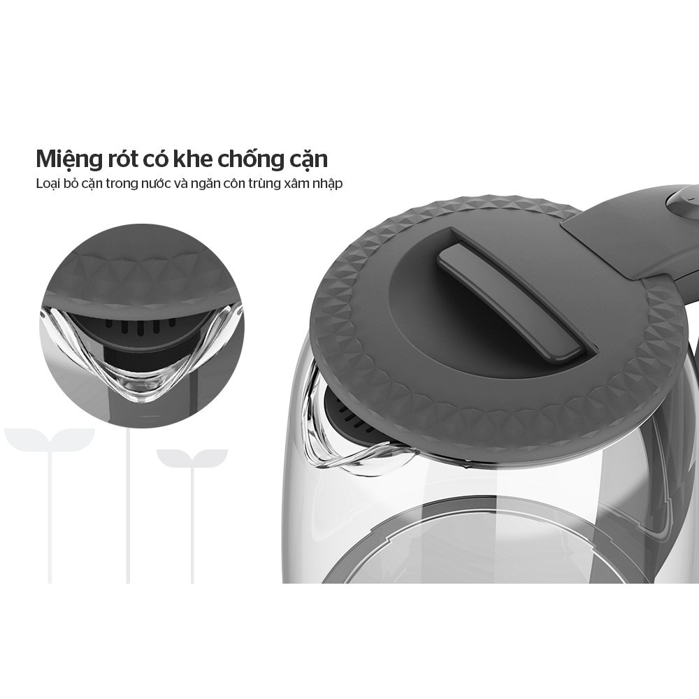Ấm Siêu Tốc Thủy Tinh Sunhouse SHD1215 - Ấm Đun Nước Siêu Tốc Công Suất 1800W Dung Lượng 1,8L - Bảo Hành 12 Tháng
