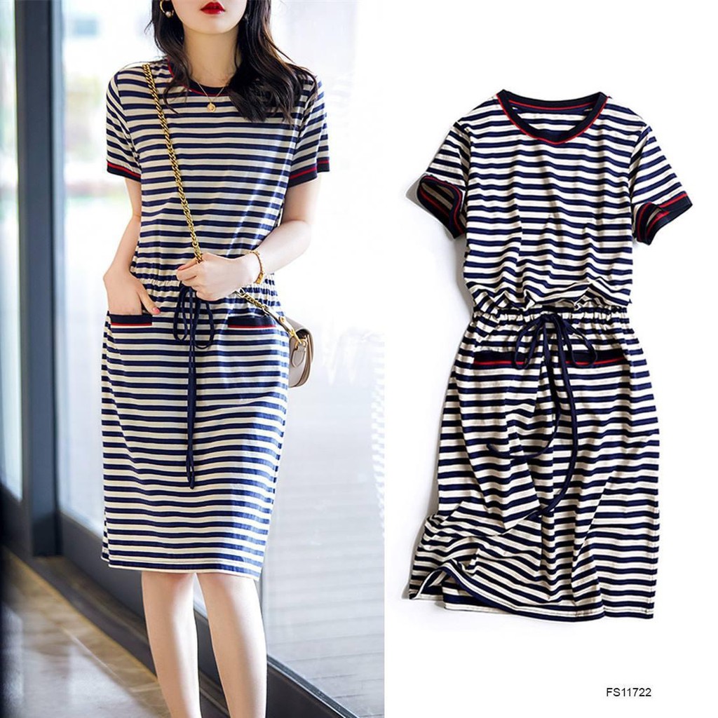 Đầm sọc rút eo