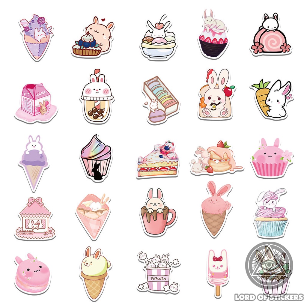 Set 50 Nhãn Dán Sticker Họa Tiết Hoạt Hình Màu Hồng Thỏ Cute Chống Thấm Nước Trang Trí Mũ Bảo Hiểm, Điện Thoại, Laptop