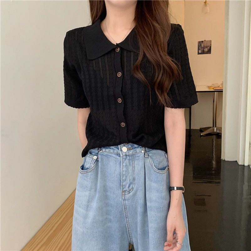 01097 áo polo Tay Ngắn Dáng Rộng Vải Lụa Lạnh Mỏng Thời Trang Mùa Hè Hàng Mới Dành Cho Bạn Nữ 2021 | BigBuy360 - bigbuy360.vn