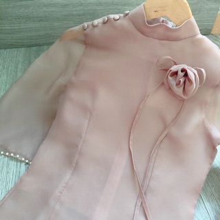 Set áo dài vân mây đính hoa ngực