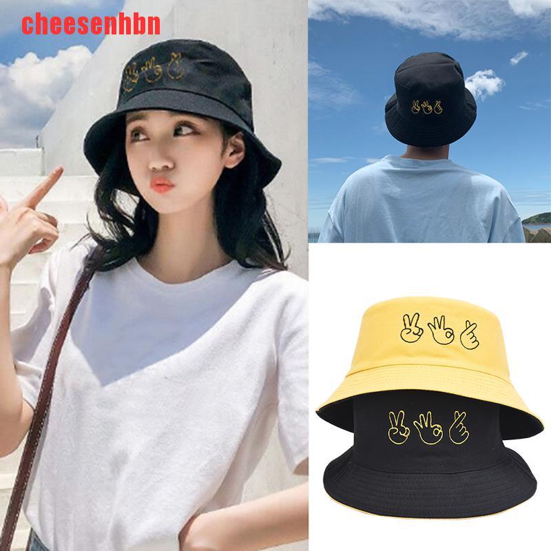 [cheesenhbn]Double-sided Casual Finger Gesture Ok Bucket Hat Women Summer Fold Two Sided Hat