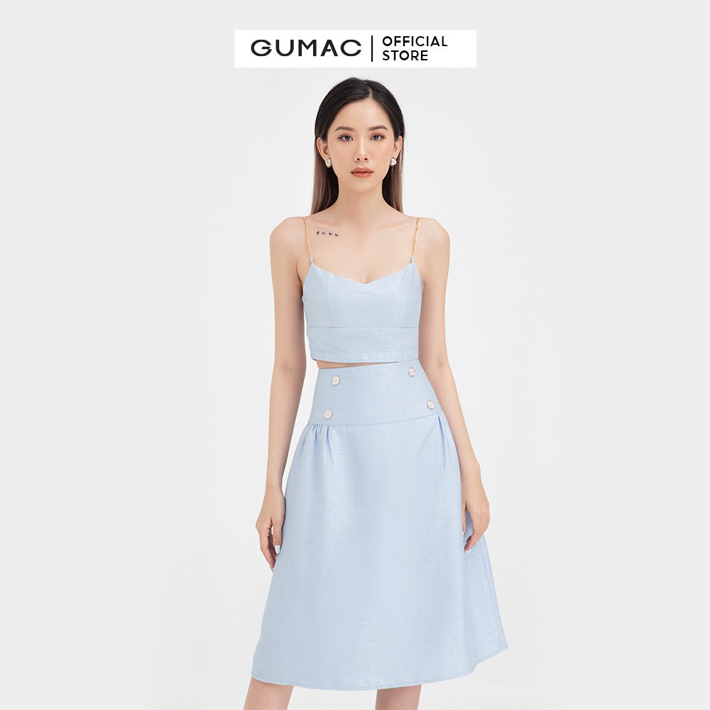 Áo kiểu nữ 2 dây croptop GUMAC màu xanh đủ size, phong cách trẻ trung AB489