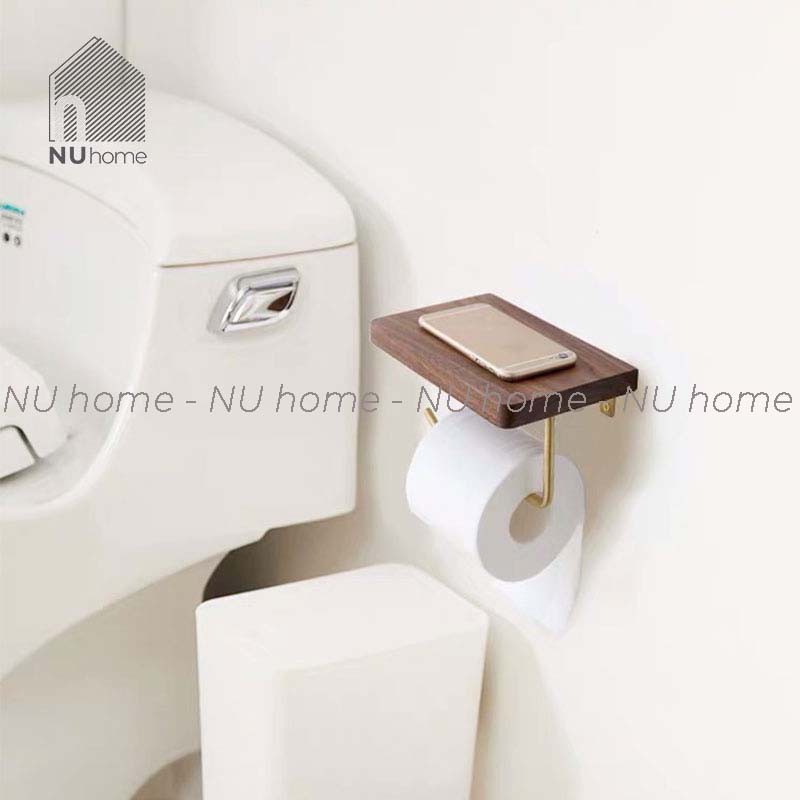 nuhome.vn | Móc gỗ treo giấy vệ sinh cao cấp, tiện dụng có kệ để điện thoại