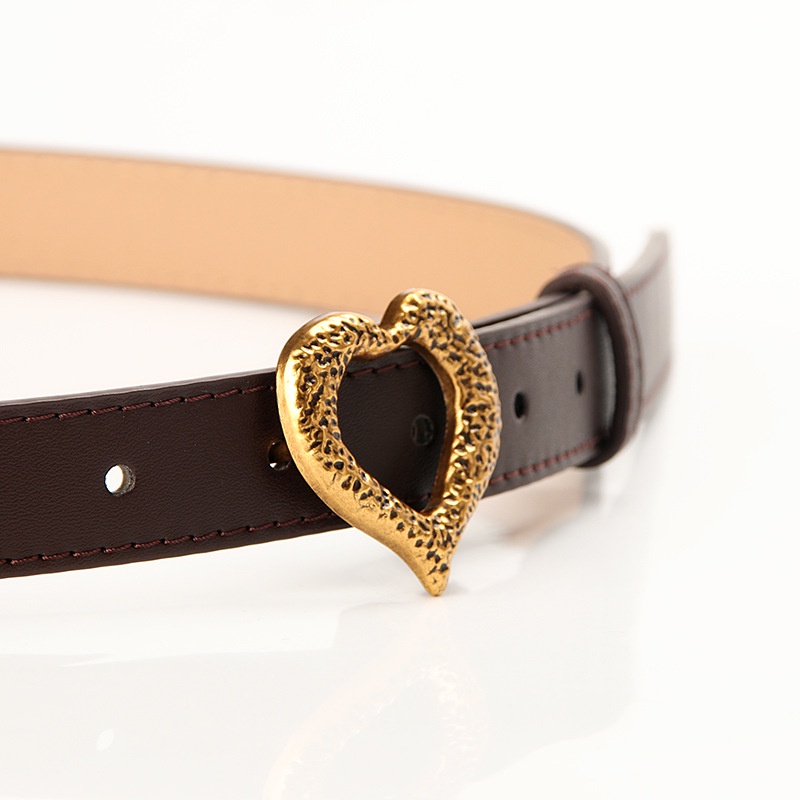Thắt Lưng Giả Da Khóa Hình Trái Tim Màu Vàng Kim Phong Cách Vintage Thời Trang Cho Nữ