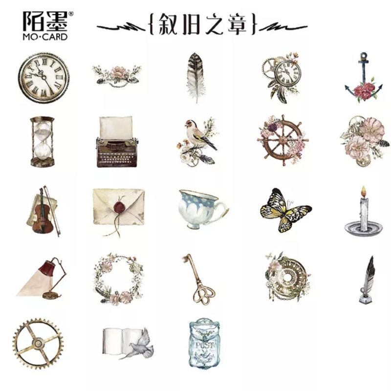 STICKER đồng hồ cổ điển, vật dụng Vintage hộp 45 miếng dán trang trí sổ tay Bullet Journal, bao thư -S11