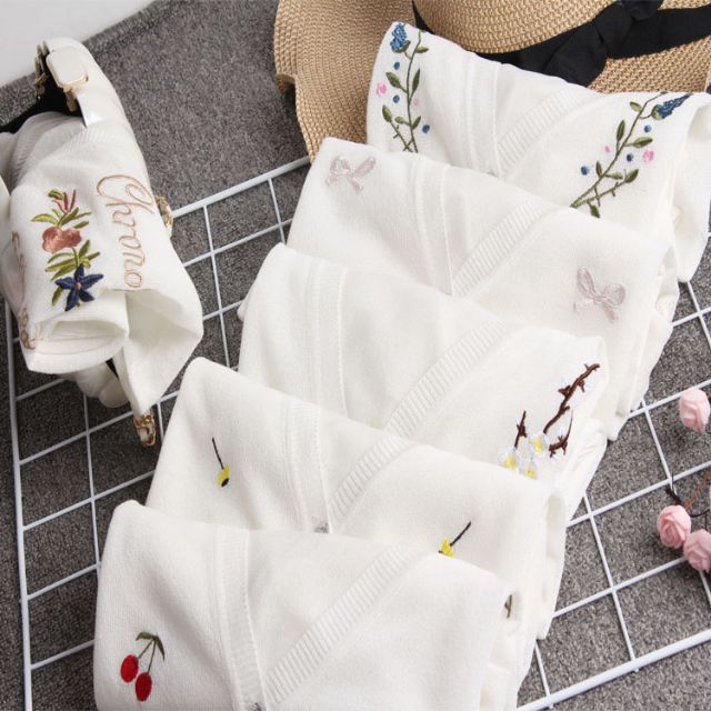 Áo khoác len trắng thêu họa tiết cute len mỏng mịn co giãn tốt - Hàng order cao cấp
