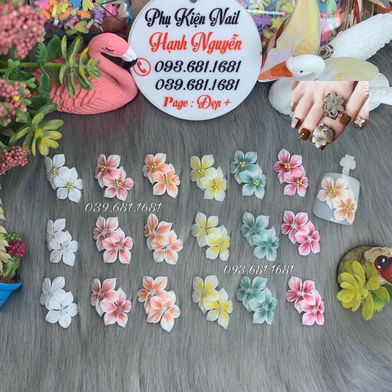 Hoa Bột: set 2 bông Hoa Mai đôi trang trí móng