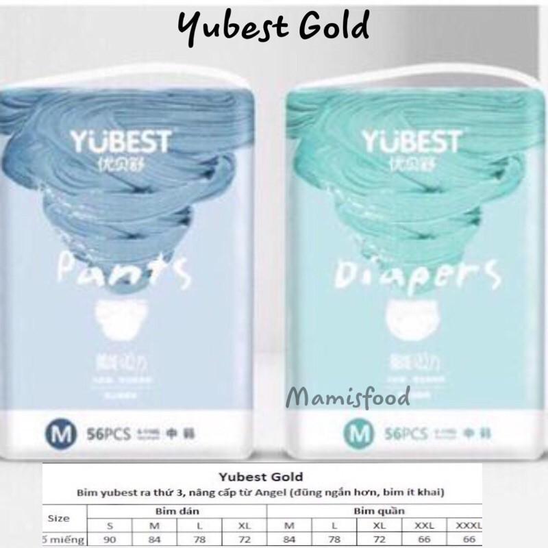 TÃ/BỈM YUBEST ANGEL/GOLD/NIGHT/NATURAL/CORE CHÍNH HÃNG ĐỦ SIZE DÁN/QUẦN S132/M108/L96/XL84/XXL72/S90/M84/L78/XL72/XXL66