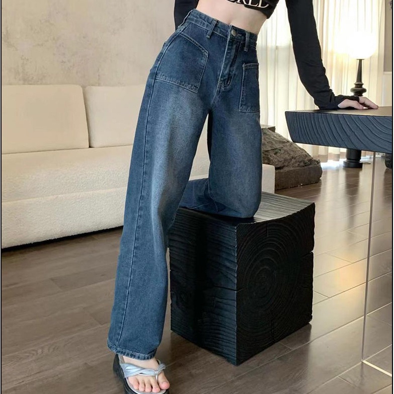 Quần Jeans Nữ Ống Rộng Lưng Cao Thời Trang Hàn Quốc