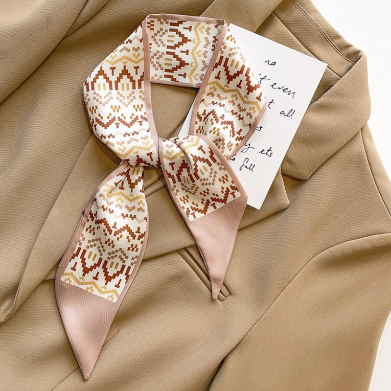 Khăn lụa dài đa năng tone nâu tây sanh chảnh, khăn lụa thắt nơ, turban, cột tóc, quấn túi --KLCC
