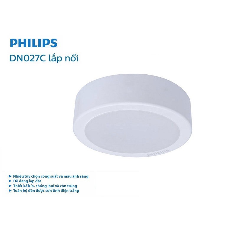 Đèn led ốp trần Philips, gắn nổi Tròn, dòng DN027C, nhiều công suất: 11w, 15w, 18w, 23w - hàng chính hãng