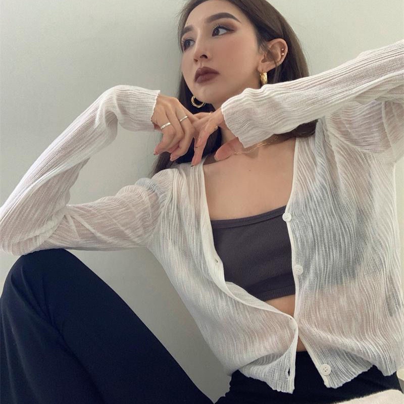 Áo khoác cardigan IELGY mỏng tay dài cổ chữ V chống nắng thời trang cho nữ