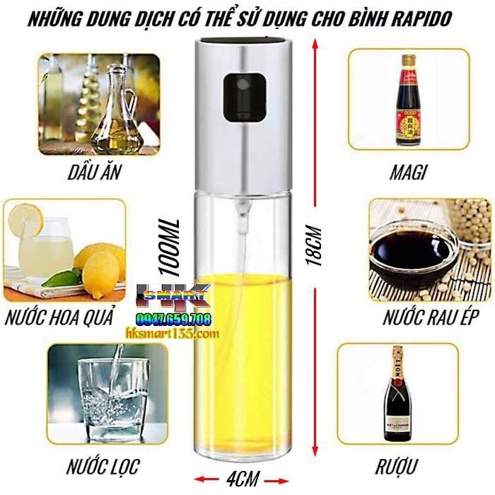 Bình Xịt Dầu Ăn Dạng Phun Sương Cao Cấp Dung Tích 100ml 5.0