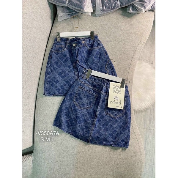 QUẦN VÁY NỮ VÁY JEANS HỌA TIẾT KẺ SỌC LƯNG CAO FORM A KÈM QUẦN TRONG
