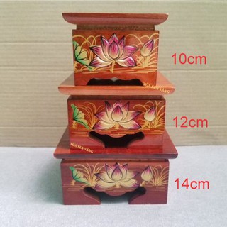 Đế Gỗ - Đôn Gỗ Thờ - Đế Gỗ Vuông Đắp Nổi Hoa Sen - Có nhiều kích thước