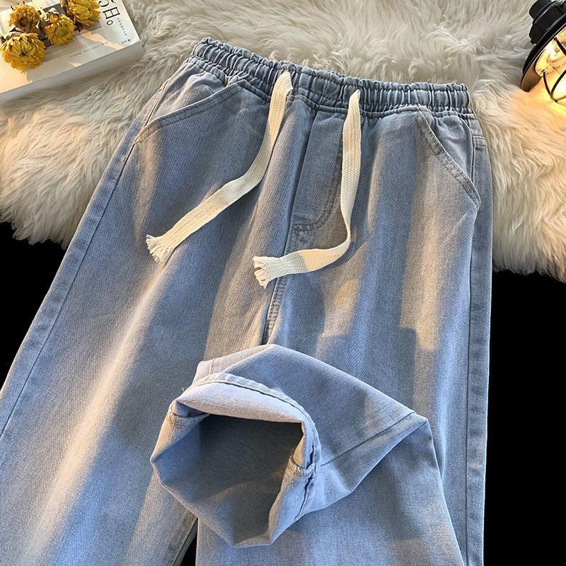 Quần Jeans Dây Rút Ống Rộng Phong Cách Retro Mỹ Thời Trang Mới