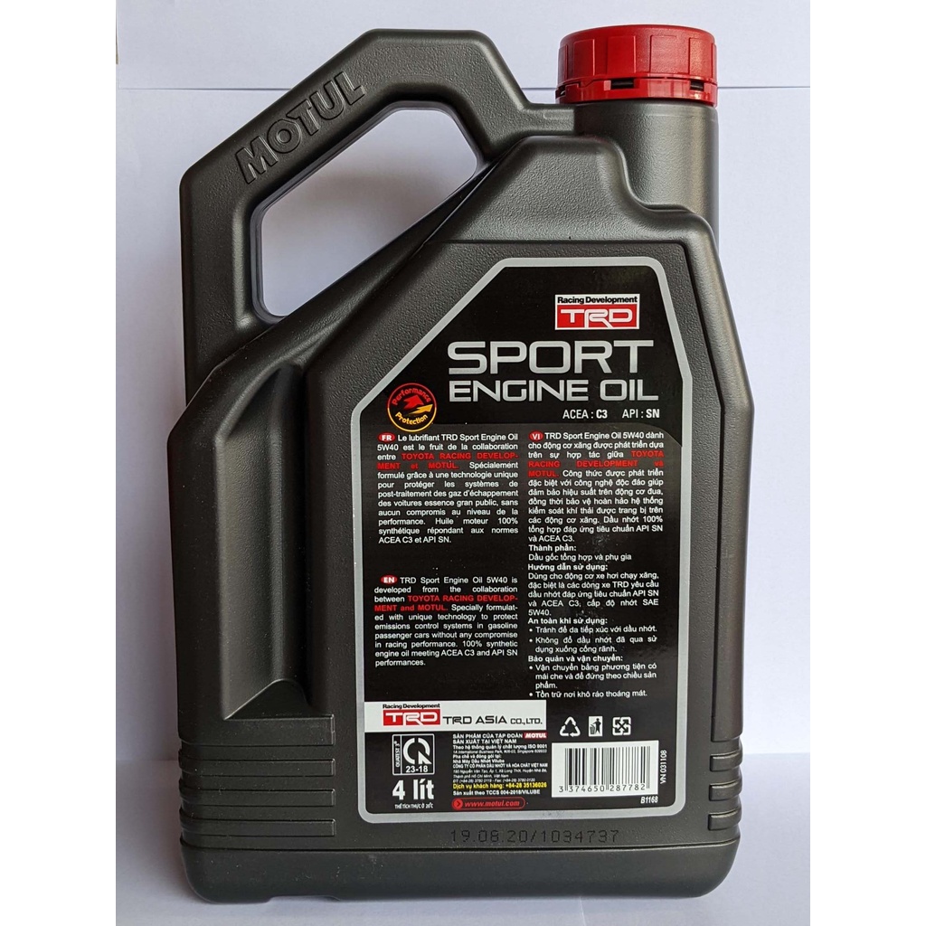 Nhớt MoTul TRD Sport 5W40 Ô Tô Máy Xăng Tổng Hợp Cao Cấp (4L; 5L; 6L; 7L)