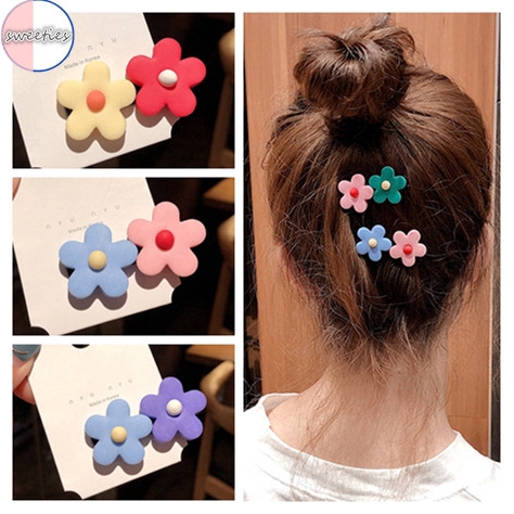 Kẹp tóc hình bông hoa đôi màu kẹo xinh xắn thời trang Hàn Quốc