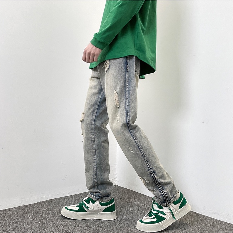 Quần Jeans Nam Dài Rách Gối quần bò nam Thời Trang quần jean ống đứng ulzzang quần jean nữ phong cách Hàn Quốc quần bò nữ