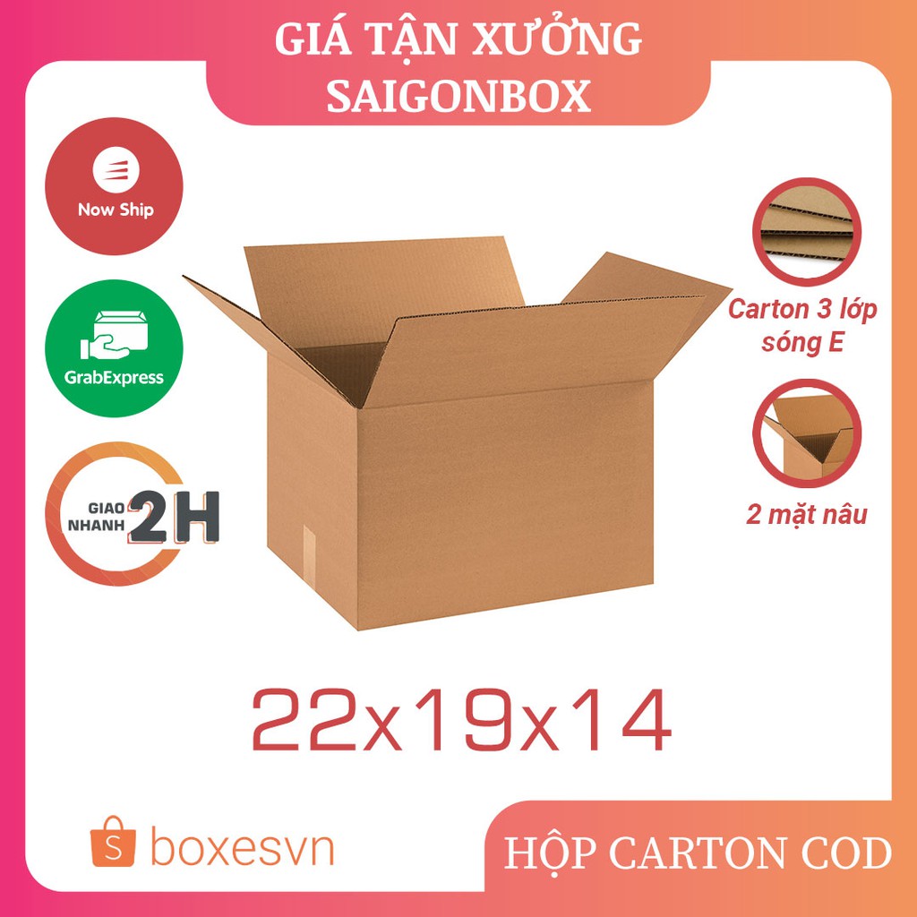 Combo 10 thùng hộp carton size 22x19x14 cm để đóng gói hàng hóa