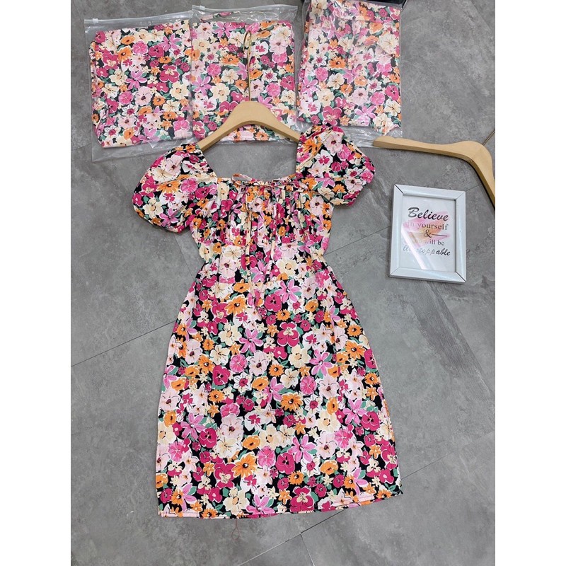 [Siêu Hot] Váy Nữ Hoa Dáng Ôm, Đầm Nữ Dáng Ôm Nhúm Ngực Tay Phồng Có Ảnh Thật Kèm Video | BigBuy360 - bigbuy360.vn
