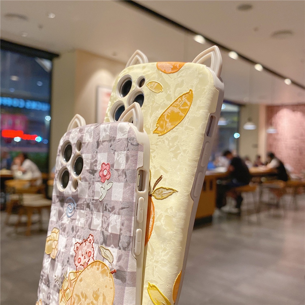 Ốp Điện Thoại Da + Tpu Mềm Hình Tai Mèo / Trái Cam 3d Cho Iphone 11 12 Pro Max 12pro X Xs Max Xr 7 8 Plus