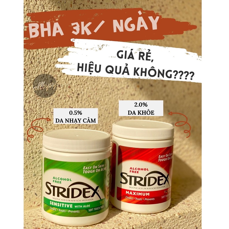 Allbyvy | Miếng Lau Hỗ Trợ Giảm Mụn Stridex hộp 90 miếng