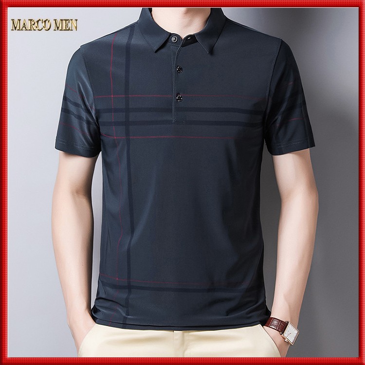 Áo thun nam Polo phối kẻ vải cá sấu thun lạnh CAO CẤP PL001