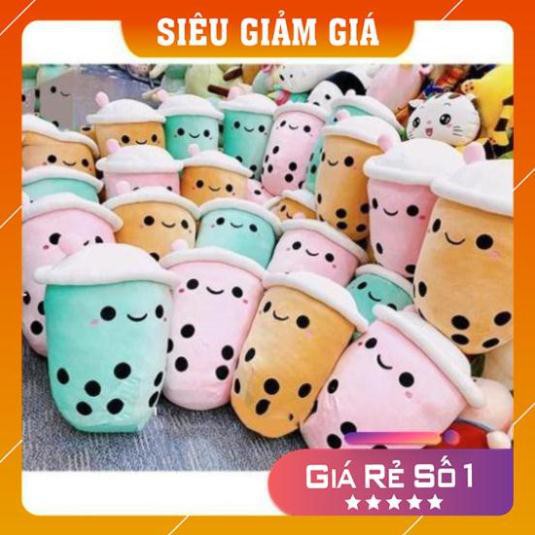 Gấu bông gối ôm Trà sữa có nắp vải nhung co giãn