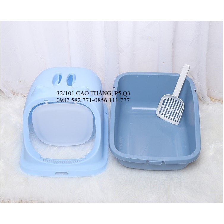 Nhà Vệ Sinh Cho Mèo Size Lớn, 1 Cửa, Có Nắp Đậy Ngăn Mùi Chống Văng Cát - Tặng Kèm Xẻng