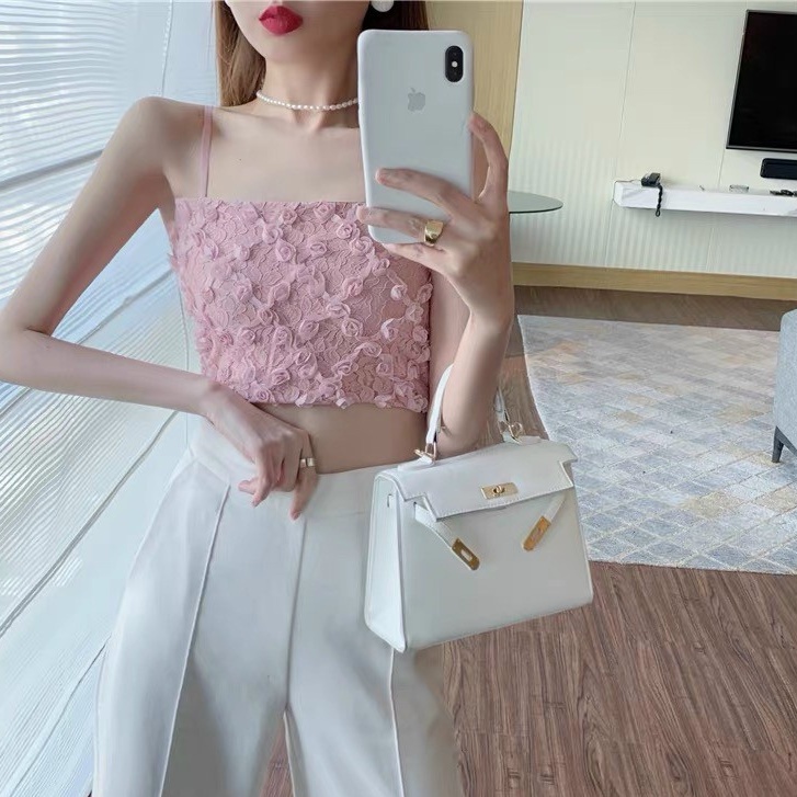 Áo bra ren hoa hồng nổi quai ngang tiểu thư Quảng Châu siêu xinh có đệm ngực - BRA01