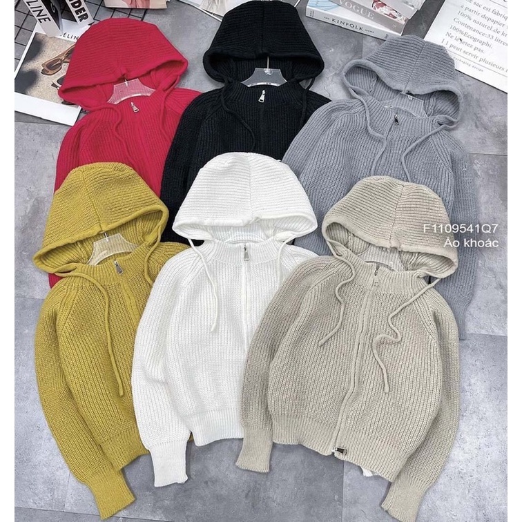 Áo khoác len có nón kéo khóa hàng QC!